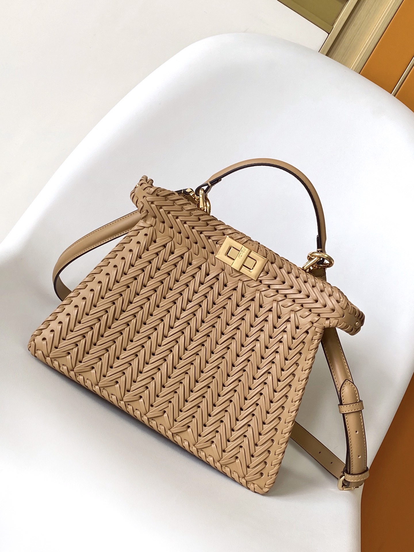 Fendi Peekaboo ISeeU Small Tan Interlace Leather Bag